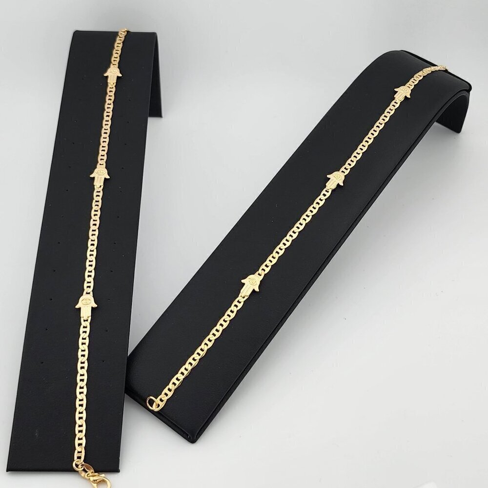 Brand New Brazilian 18k Gold Filled Three Hamsa Anklet